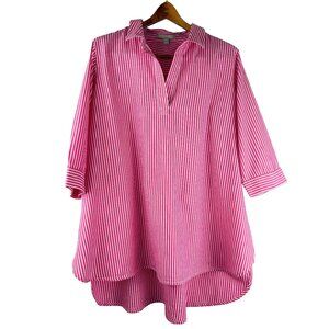 Preppy Coastal Woman Within Tunic Striped Blouse, Women's L 18/20